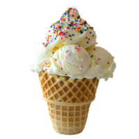 Vanilla Ice Cream in Waffle Cone Topped with Sprinkles Isolated on Transparent Background png