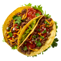 Mexican Tacos with Beef, Lettuce, Cheese, and Salsa on Transparent Background png