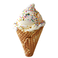 Vanilla Ice Cream in Waffle Cone Topped with Sprinkles Isolated on Transparent Background png