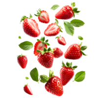 Strawberries with Half Slices Falling on Transparent Background png