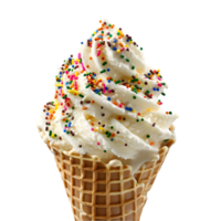 Vanilla Ice Cream in Waffle Cone Topped with Sprinkles Isolated on Transparent Background png