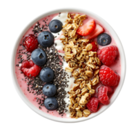 Topped with Granola, Fresh Berries, and Chia Seeds on Transparent Background png