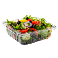 Ready-to-eat Salad in Clear Container with Fork on Transparent Background png