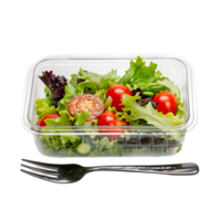 Ready-to-eat Salad in Clear Container with Fork on Transparent Background png
