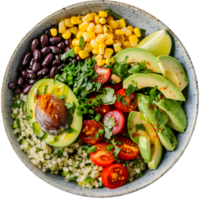 Quinoa Salad with Avocado, Black Beans, Corn, and Lime Dressing on Transparent Background png