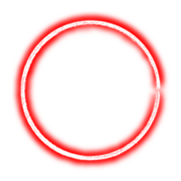Neon red hand drawn round frame on transparent background, abstract bright circle shape design element png