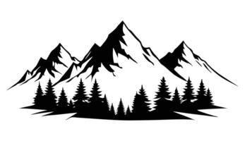 Rocky Mountain Peak Silhouette with Fir Trees and Valley vector