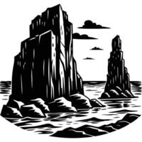 Sheer Rocky Cliffs Standing Tall by the Ocean Silhouette vector