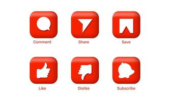 3d like subscribe comment share save icon button isolated on vector