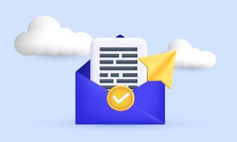 3d illustration realistic open letter envelope concept design vector