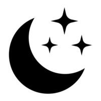 Crescent moon with stars icon on white background. Night icon. Crescent moon icon. Minimalist style. vector