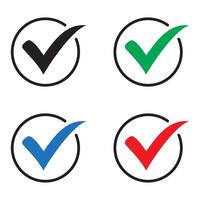 Set of tick icons, checkmark isolated on white background, checked icon or correct choice sign, check mark or checkbox pictogram. vector
