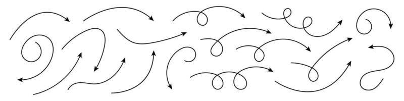 Collection of curved arrows. Set simple curved hand drawn arrows. Collection of pointers. vector
