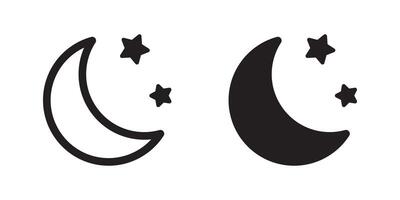 Crescent moon with stars icon on white background. Night icon. Crescent moon icon. Minimalist style. vector