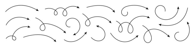 Collection of curved arrows. Set simple curved hand drawn arrows. Collection of pointers. vector