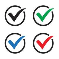 Set of tick icons, checkmark isolated on white background, checked icon or correct choice sign, check mark or checkbox pictogram. vector