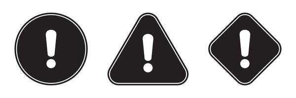 Alert icon. Warning sign and symbol. Exclamation mark in triangle, circle and rombus. vector