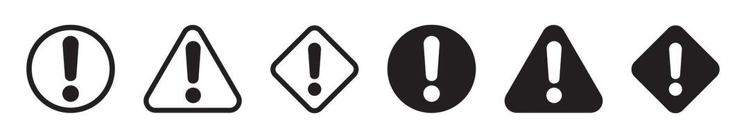 Alert icon. Warning sign and symbol. Exclamation mark in triangle, circle and rombus. vector