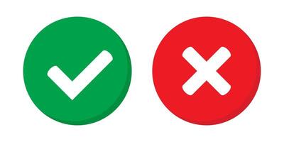 Right or wrong icons. Green tick and red cross checkmarks. Yes or no symbol, approved or rejected icon for user interface. vector