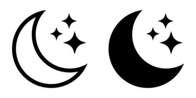 Crescent moon with stars icon on white background. Night icon. Crescent moon icon. Minimalist style. vector