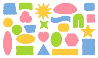 Retro design elements scalloped frames. Scalloped edge rectangle, star, ellipse, circle and square shapes vector