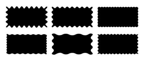 Set of rectangle shape frames with zigzag edge. Uneven zigzag rectangular shapes. Jagged rectangle. Isolated elements for design of text box, badge, banner vector