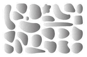 Set of shapes with gradient noise. Round grainy textures of liquid forms vector