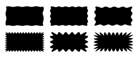 Set of rectangle shape frames with zigzag edge. Uneven zigzag rectangular shapes. Jagged rectangle. Isolated elements for design of text box, badge, banner vector