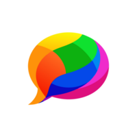 A colorful, abstract speech bubble design sits centered png