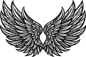 black wings are depicted with detailed feathers creating a symmetrical and elegant design png