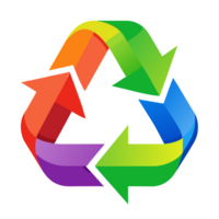 Three arrows in a recycling symbol flow into each other, each adorned with a different color of the rainbow png