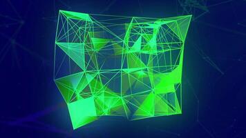 Blue and yellow background.Motion.Bright geometric shapes made from small thin meshes that change location in the animation. video