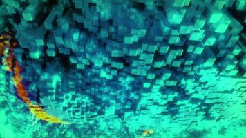 Blue and turquoise moving forward background. Motion. Bright light small square stripes creating space and moving in animation. video
