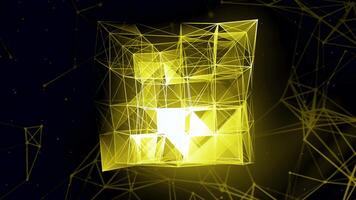 Black background.Motion.A bright quadrangular figure made of small strips of neon colors that move. video
