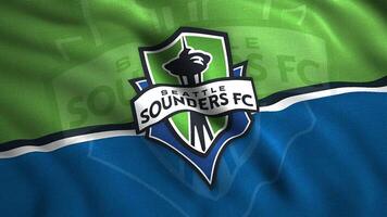 The symbol of the Seattle Sounders. Motion .A bright flag in animation of an American professional football club from the city of Seattle, Washington.Use only for editorial. video