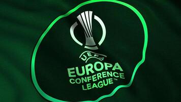 A waving flag of the UEFA Europa League. Motion. Close up of an abstract waving flag, concept of sport. For editorial use. video