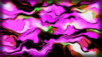 Colorful spots move in fluid pattern with lines. Motion. Animation of background pattern of colorful spots on black background. Pattern with moving spots in style of liquid paints video