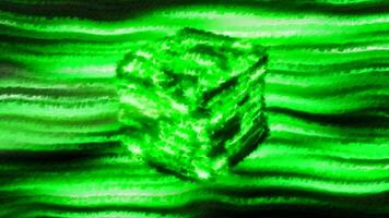 An extravagant cube artifact, mysterious Pandora's box. Motion. 3D glowing digital box surrounded by blinking lines. video