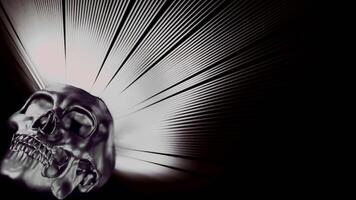 Halloween abstract background with monochrome skull. Design. Shining light of the silver skull on a black background. video