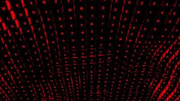 Black background with keyboard keys. Design. Bright letters highlighted in red and white colors in the animation move in different directions. video