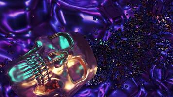 lila bakgrund med en stor skalle. design. bubblor den där innesluta en stor roterande skalle i abstraktion. video