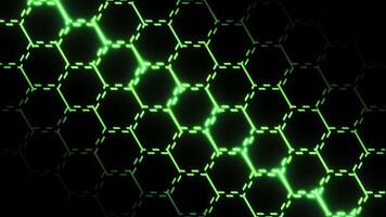 Abstract background with animation moving of dark surface with glowing track of energy. Motion. Technological backdrop with grid surface with neon stripes. video