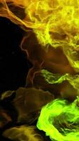 Moving 3d streams of smoke on black background. Design. Dynamic flow of colorful fog on black background. 3D fog layers with colorful lines and dense clouds video
