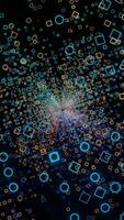 Motion of futuristic small squares in digital virtual space. Design. Spinning technological 3D space with square silhouettes. video