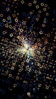 Motion of futuristic small squares in digital virtual space. Design. Spinning technological 3D space with square silhouettes. video