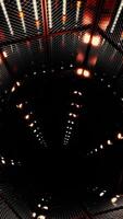 Fly through mirror tunnel with technological pattern. Design. 3D corridor with glowing lights. video