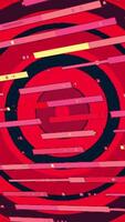Red background. Motion.Large circles of black color in the animation on which yellow and red rectangles fly. video