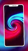 Concept of technologies and communication. Motion. Silhouette of a new smartphone with bright colored display on space background. video
