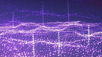Glowing particles dynamic background, science fiction or microcosm. Motion. Wavy pattern of shining stars and flying comets. video