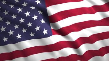 Background of bright waving flag. Motion. Beautiful 3D animation with waves on canvas of waving flag of country. Waving canvas of US flag video